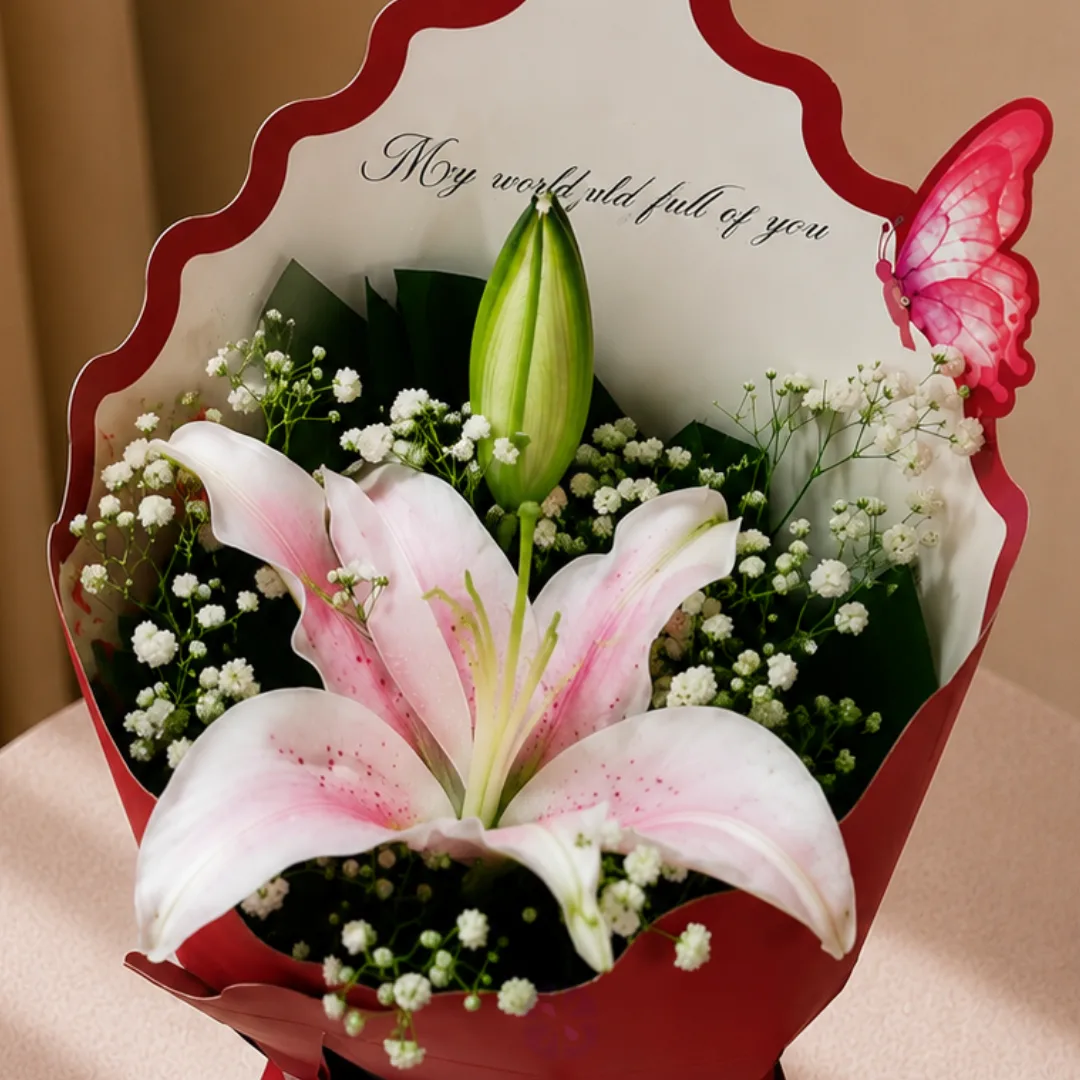 Premium Fresh Single Lily Butterfly Bouquet