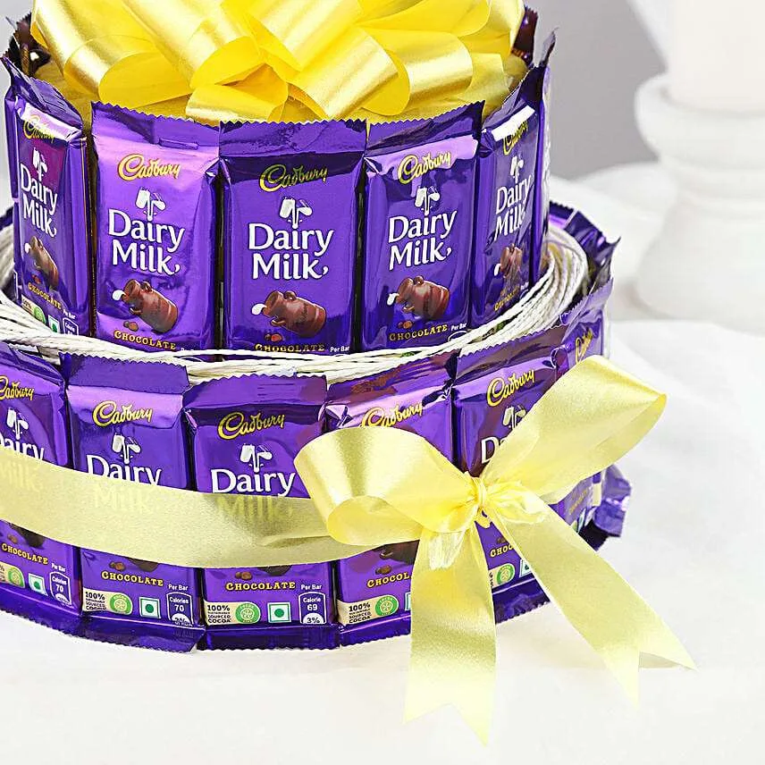 2-Tier Dairy Milk Chocolate Tower with Yellow Bow