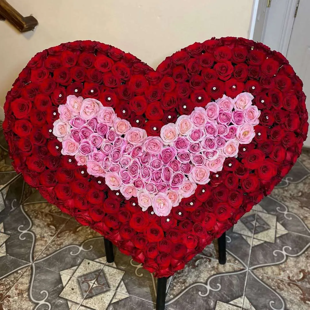 Giant Heart-Shaped Red & Pink Rose Floral Arrangement