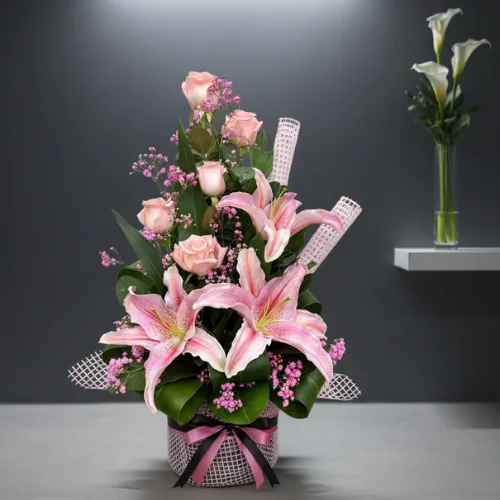 Blush Pink Lily & Rose Basket