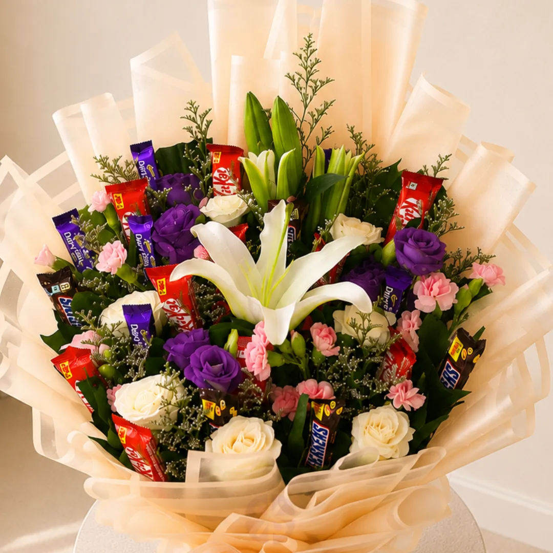 The Sweet Surprise Deluxe Flower & Chocolate Combo Bouquet