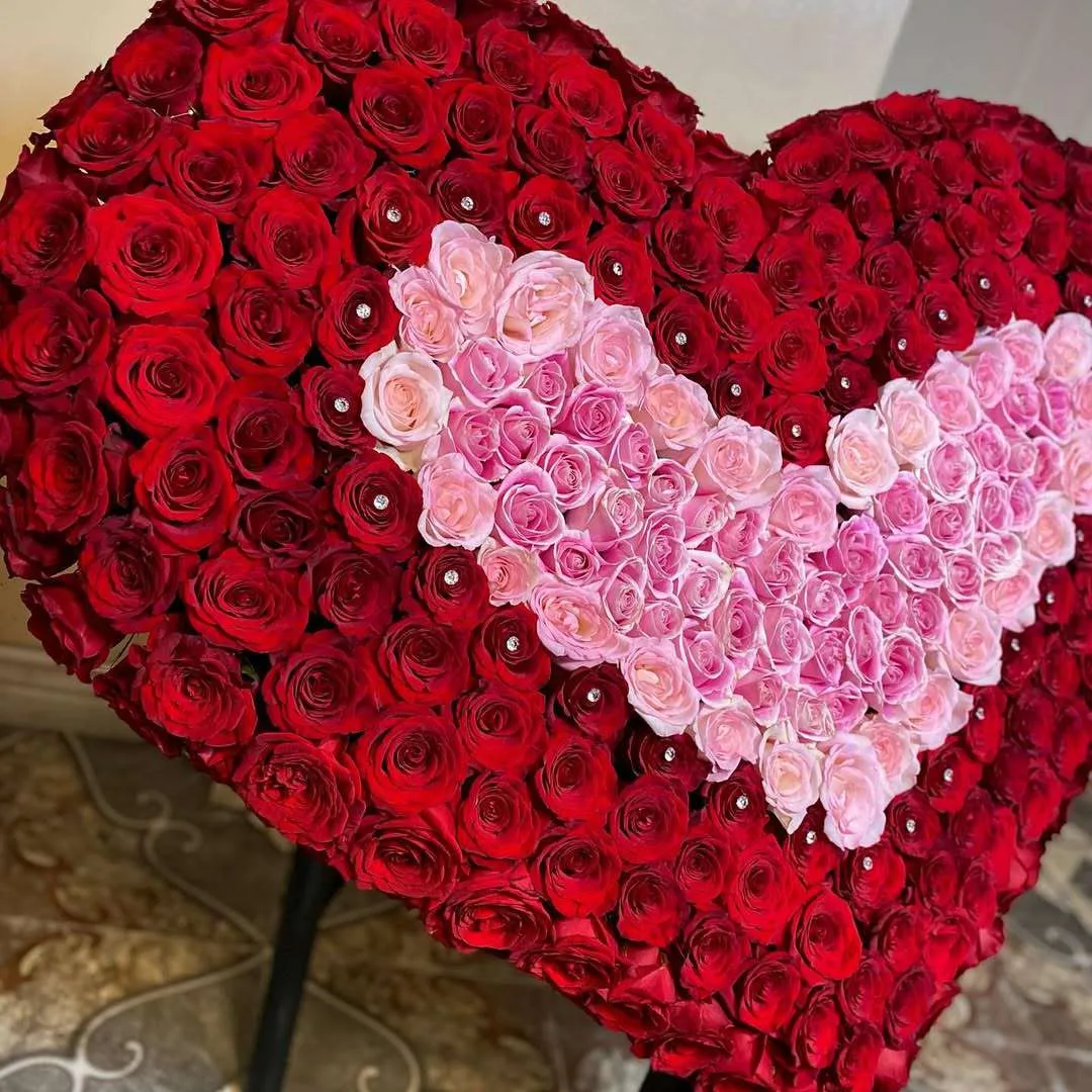 Giant Heart-Shaped Red & Pink Rose Floral Arrangement
