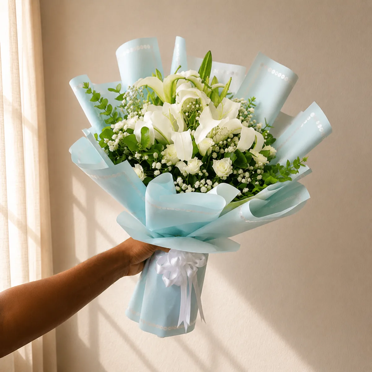 Serene Bloom White Lily & Rose Bouquet