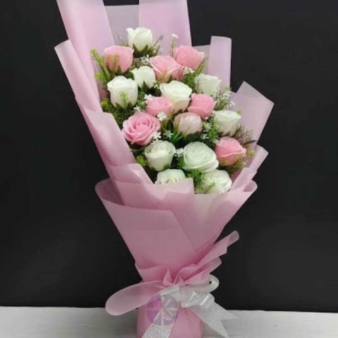 Blush Romance Artificial Pink & White Rose Stand Bouquet