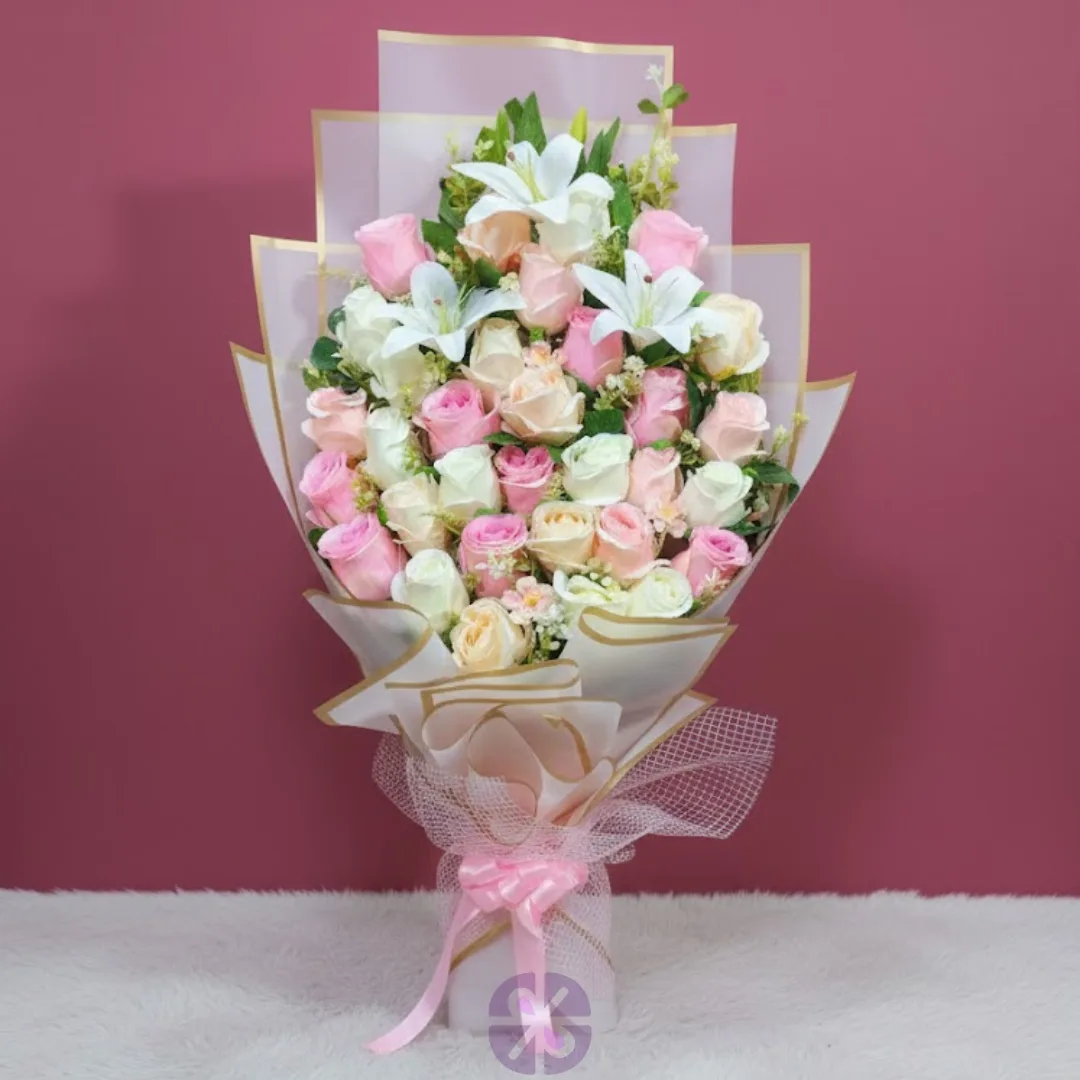 Classic Harmony Multi-Color Rose & Lily Artificial Stand Bouquet
