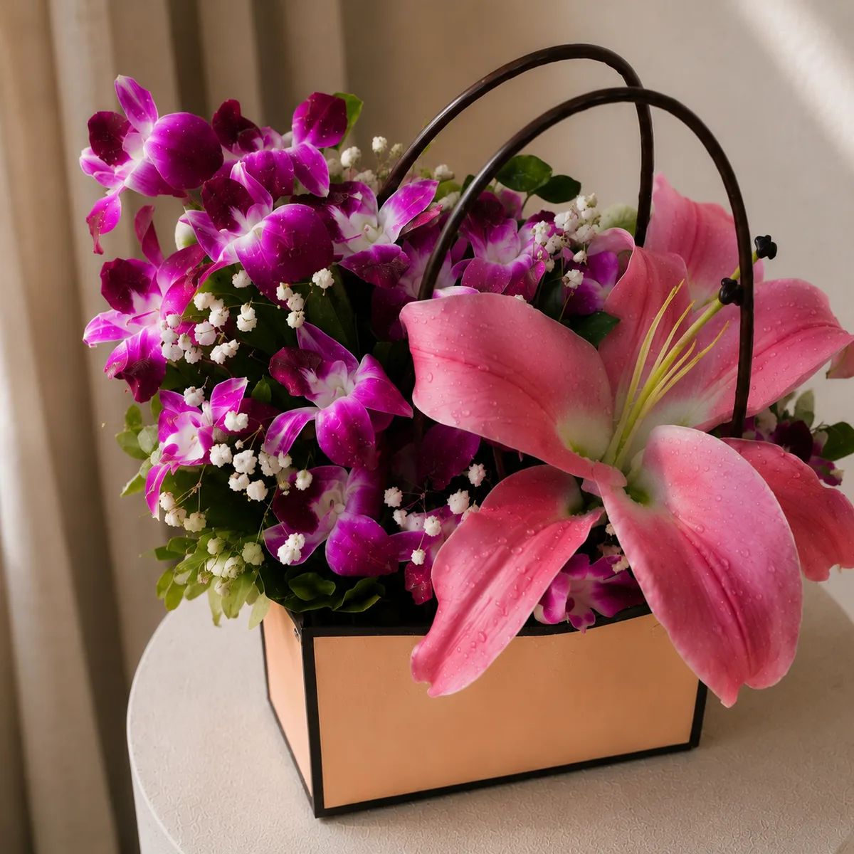 Exotic Pink Lily & Purple Orchid Premium Gift Bag