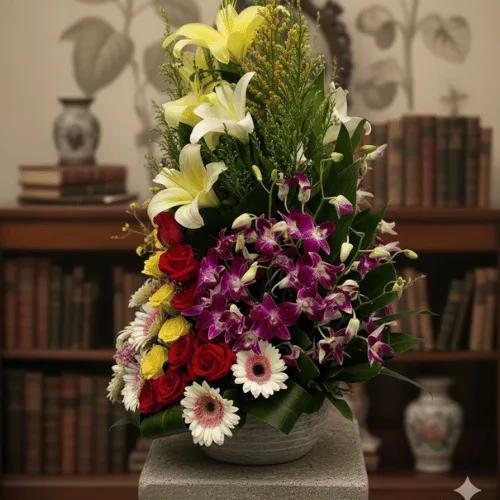 Luxury Mixed Flower Basket Arrangement – Premium Gift Bouquet