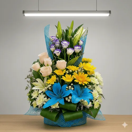 Premium Mixed Flower Basket Arrangement – Elegant Gift Bouquet