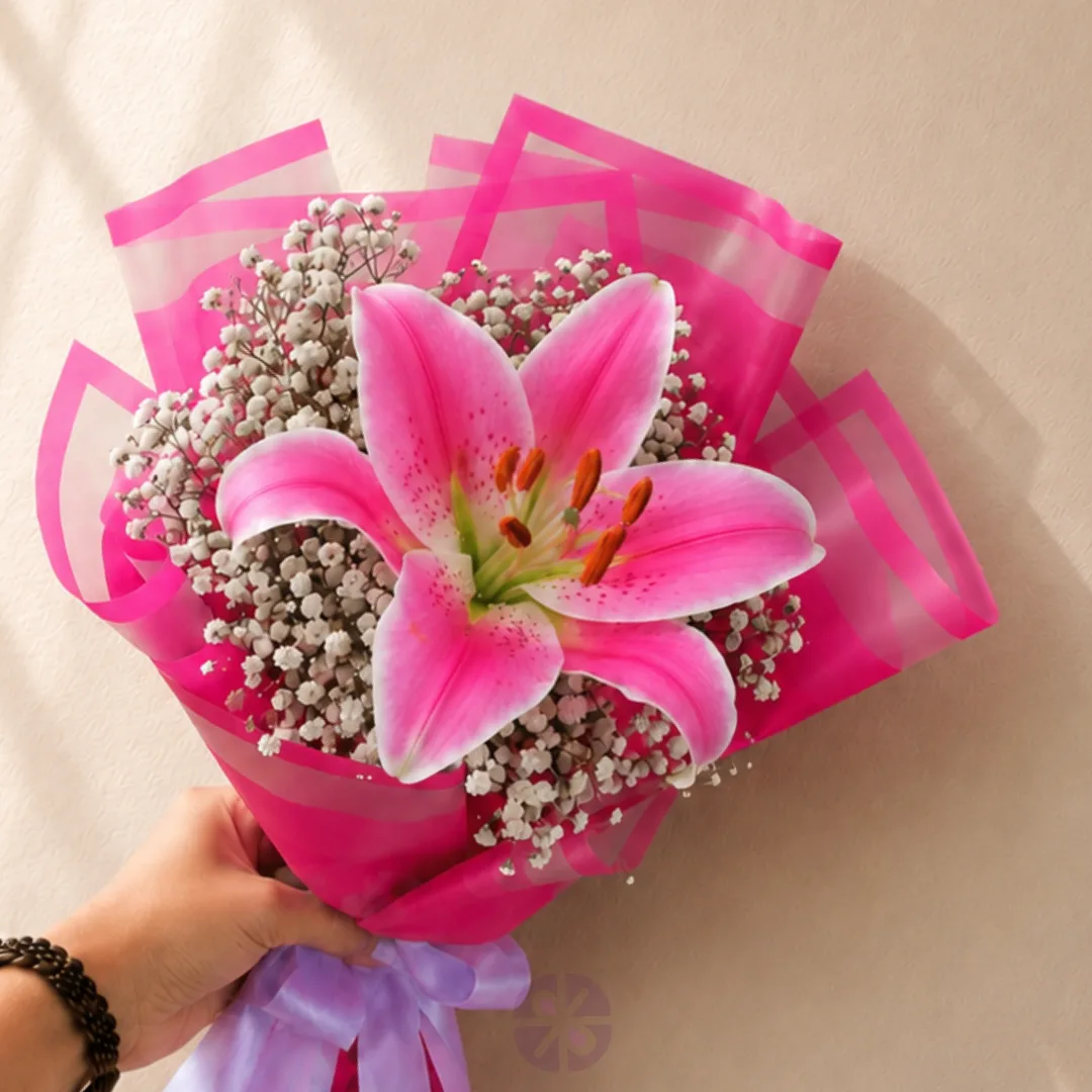 Dramatic Pink Star Lily & Gypsy Signature Bouquet