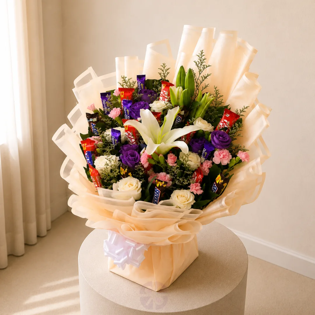 The Sweet Surprise Deluxe Flower & Chocolate Combo Bouquet