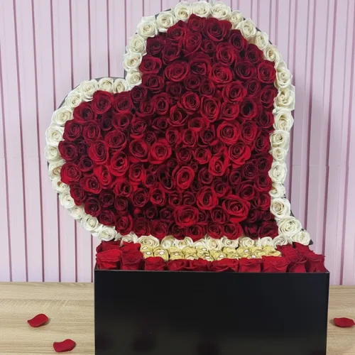 The Heart-Shaped Red Rose & Ferrero Masterpiece Box
