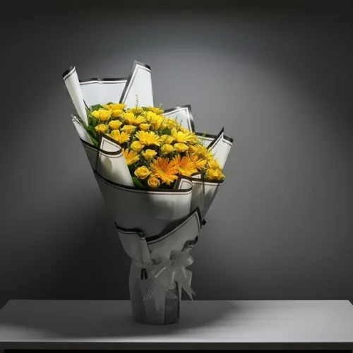 Yellow Gerbera & Rose Bouquet Statement