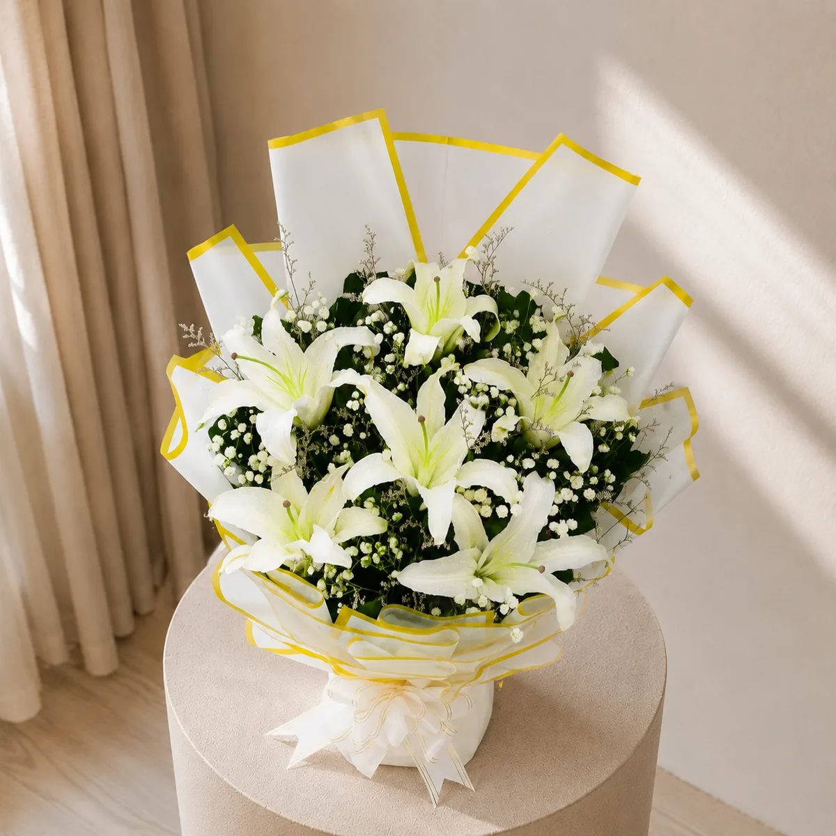 Purest Affection White Lily and Baby's Breath Standing Bouquet