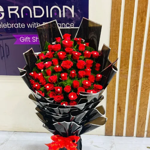 The Black Tie Affair Premium Red Rose Statement Bouquet