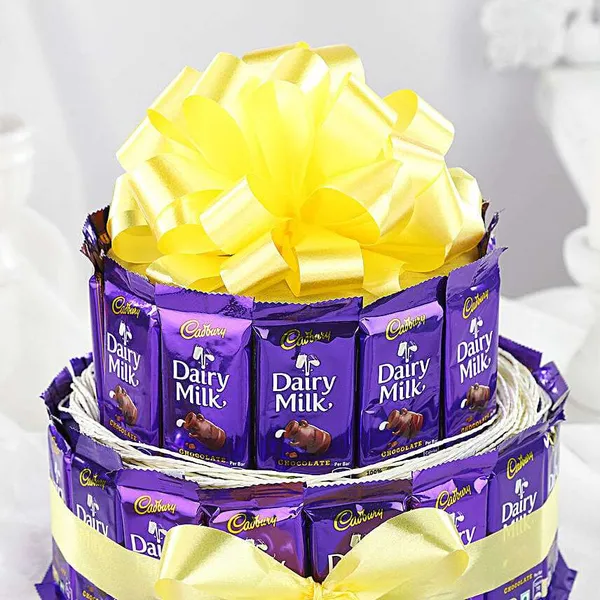 2-Tier Dairy Milk Chocolate Tower with Yellow Bow