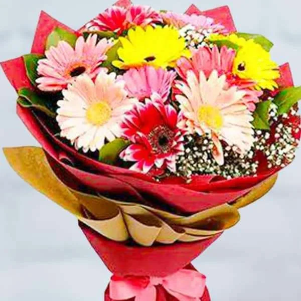 Vibrant Mixed Gerbera Flower Bouquet – Colorful & Joyful Gift Wrap