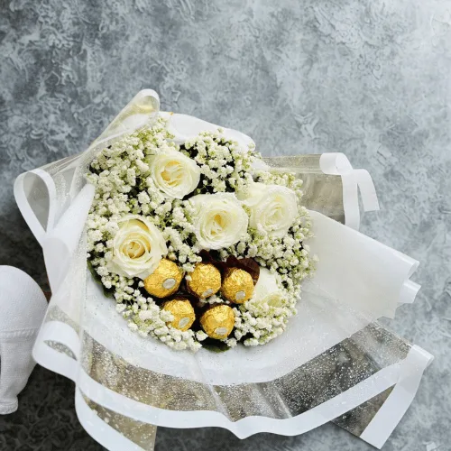 White Roses & Ferrero Rocher Bouquet